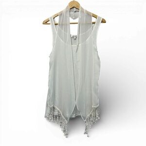 Vintage 1990s Lady Dutch High Society Sheer Tassel Top – White (M/M